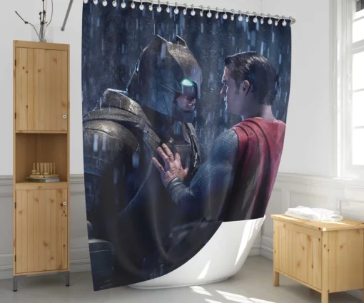 Batman vs. Superman Titans Clash in Battle Shower Curtain 1