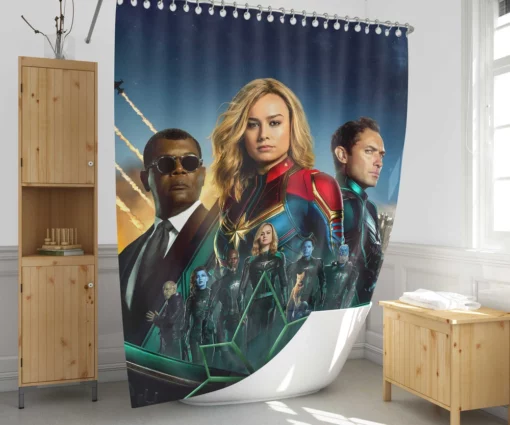 Captain Marvel Brie Larson Cosmic Adventure Shower Curtain 1