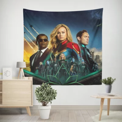 Captain Marvel Brie Larson Cosmic Adventure Wall Tapestry