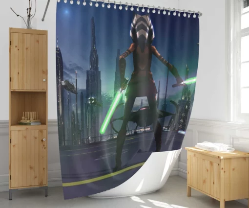 Little oka Jedi Girl Lightsaber Journey Shower Curtain 1