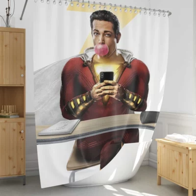 Shazam Zachary Levi Superhero Debut Shower Curtain 1